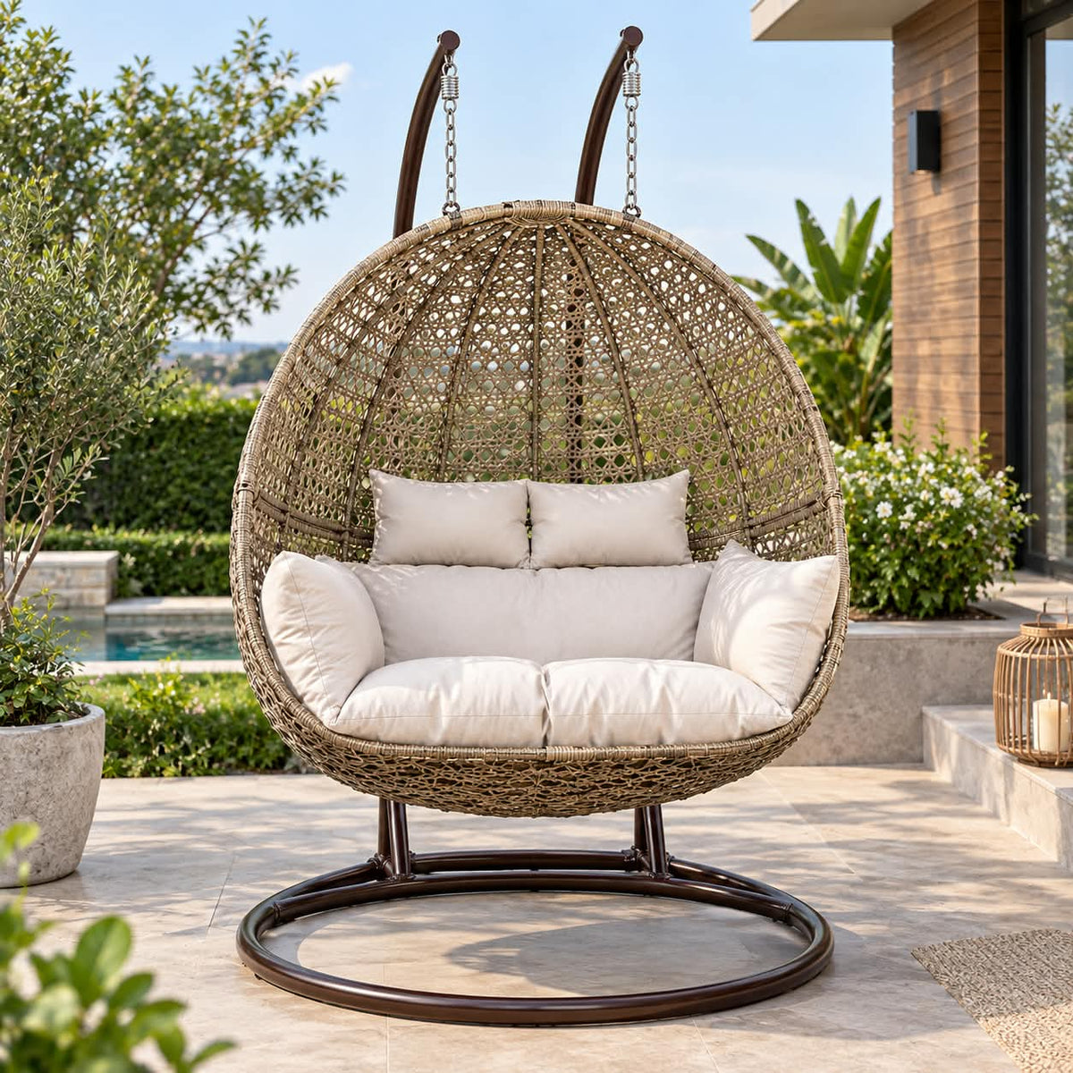 Modern Woven Hanging Egg Chair with Cushions