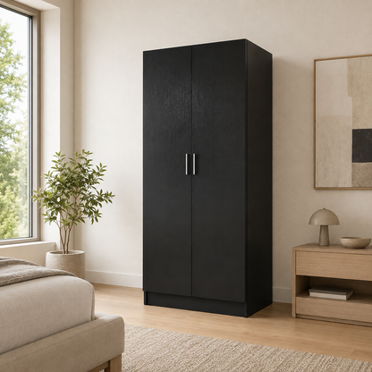 Modern Black 2-Door Storage Wardrobe
