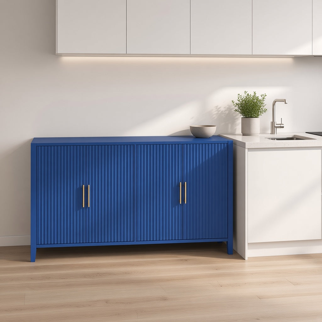 Modern Blue Fluted Storage Cabinet