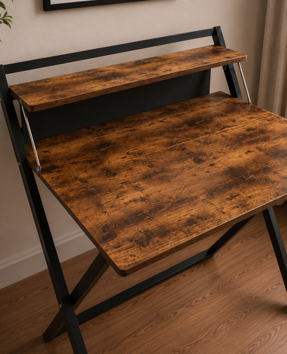 CubiCubi Small Folding Computer Desk 30 Inch with Shelf and Storage Bag, No Assembly Required, Home