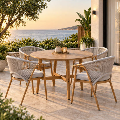 Modern Outdoor Round Dining Set with Woven Chairs for 4