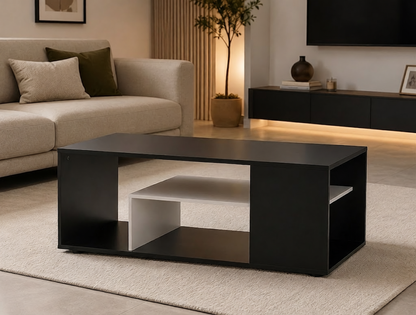 Coffee Table Side Table Sideboard Melamine Coated Chipboard Black White 41x110x50cm