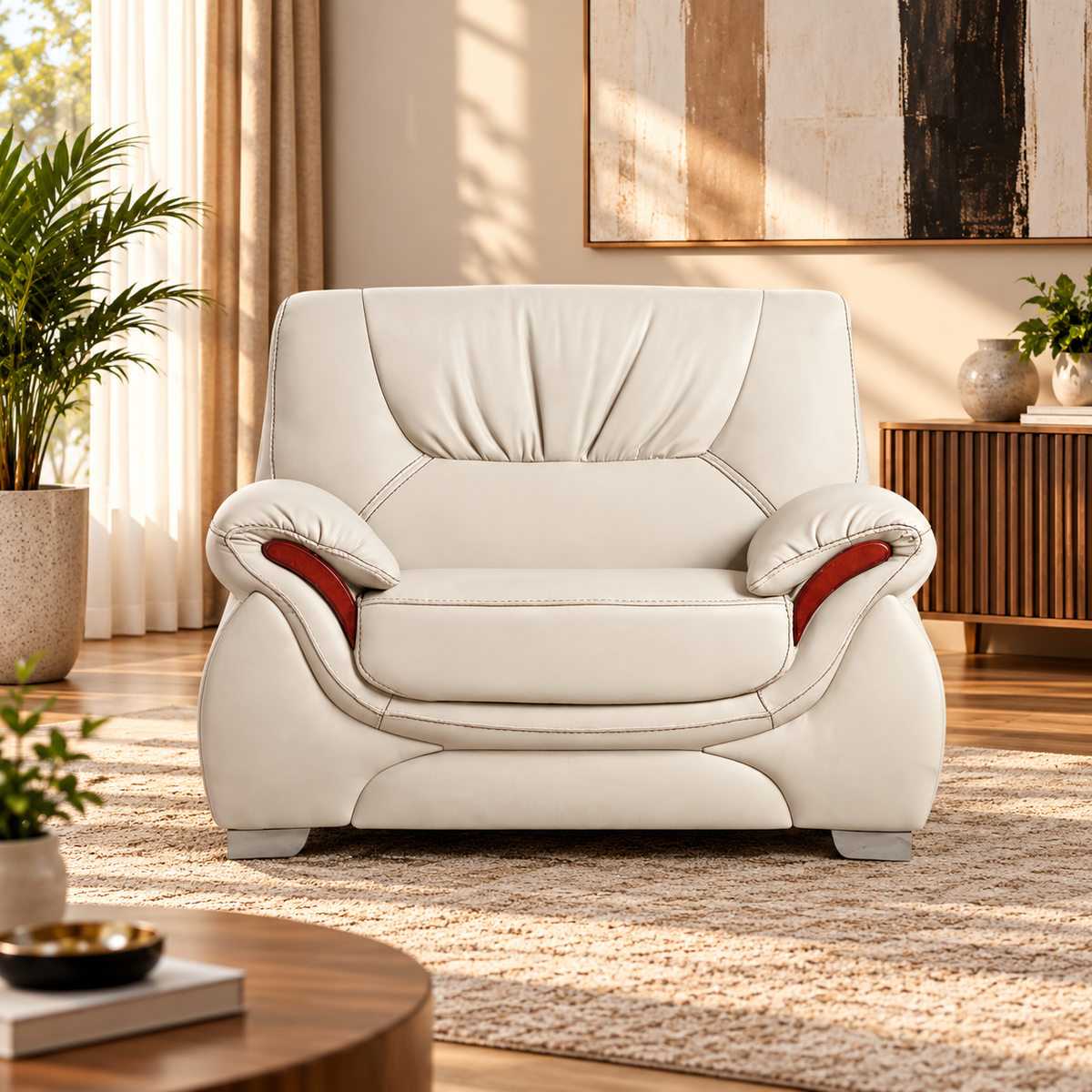 Modern Upholstered Accent Armchair with Curved Armrests