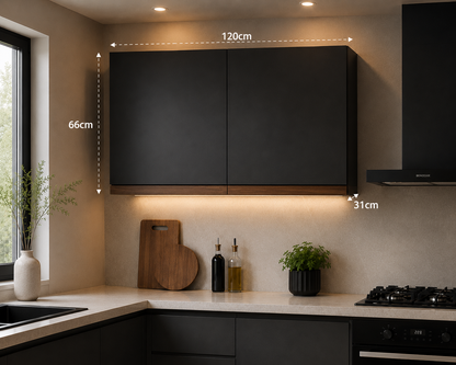 Overhead Cabinet Kitchen with 2 Doors, Wood, 60 x 66 x 31 Cm - Black