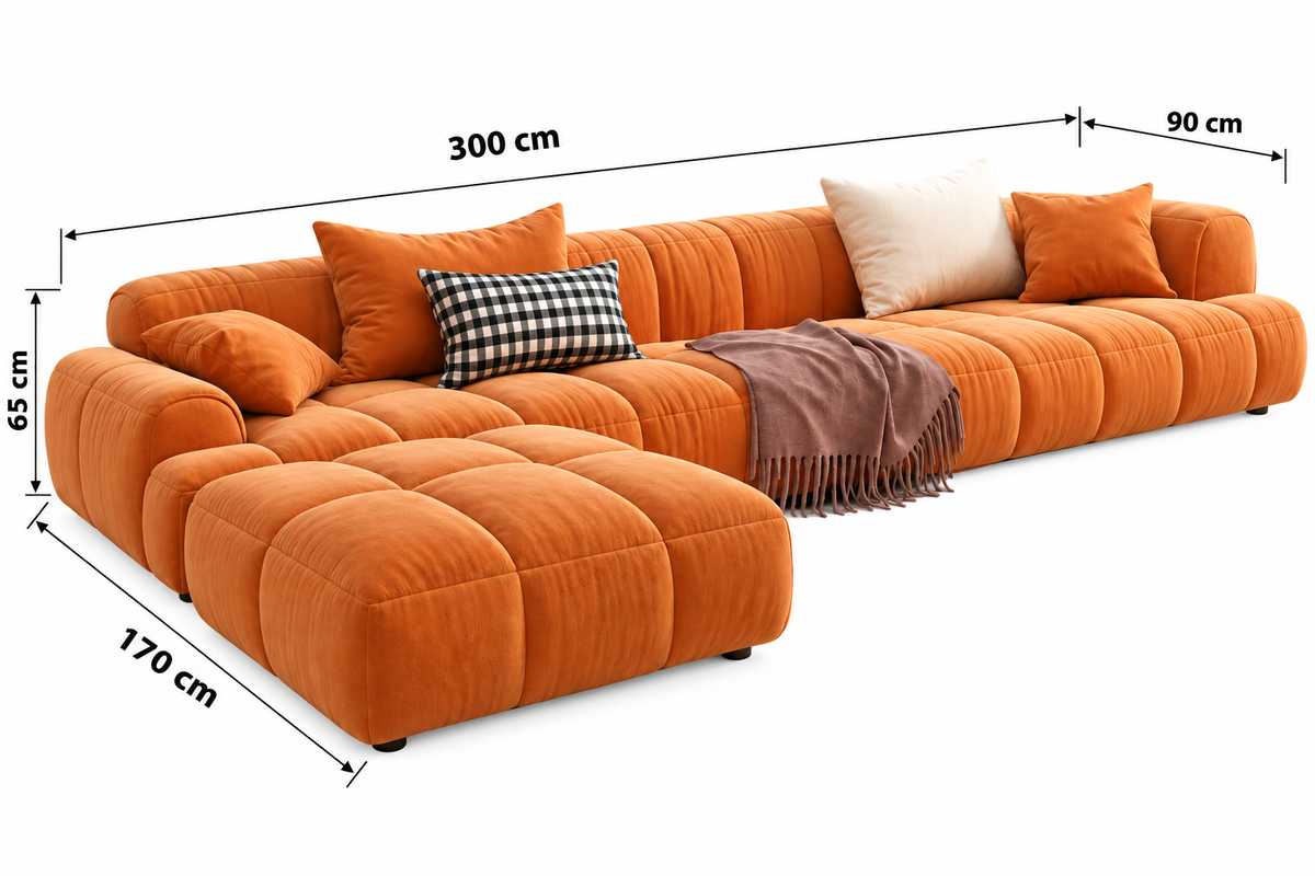 Modern Plush L-Shaped Sectional Sofa – Orange