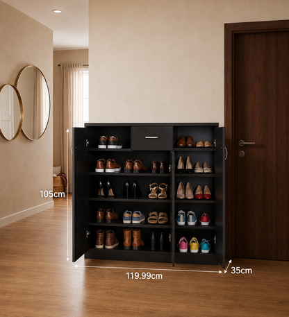 Furniture of America Darrion Modern 10-Shelf Shoe Cabinet with Center Drawer, Espresso