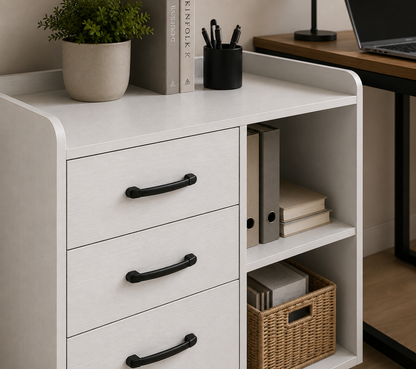Rolanstar File Cabinet 3-Drawers, Mobile Lateral Printer Stand with Open Storage Shelf, Rolling Filing Cabinet with Wheels for A4/Letter Size,White