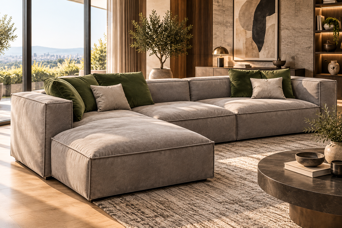 Modern Beige L-Shaped Sectional Sofa with Chaise