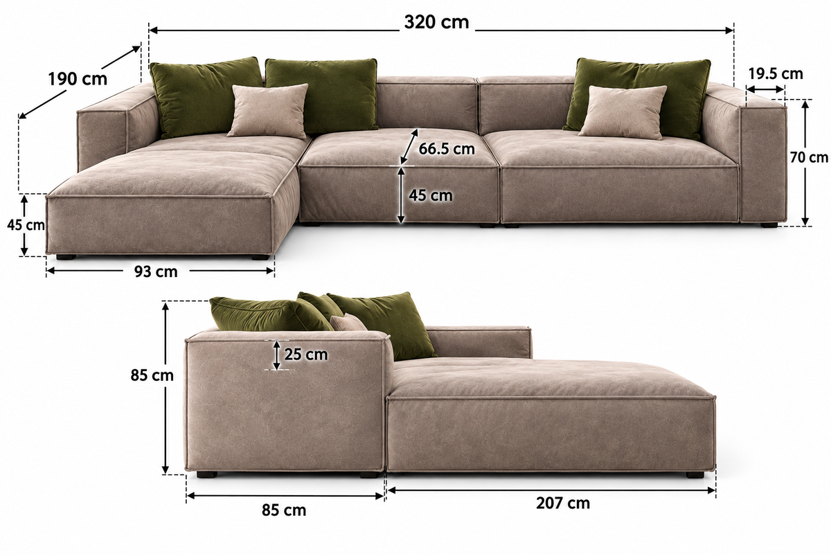 Modern Beige L-Shaped Sectional Sofa with Chaise