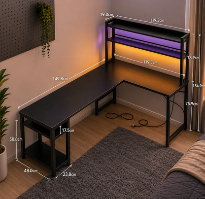 Modern L-Shaped Computer Desk with Hutch
