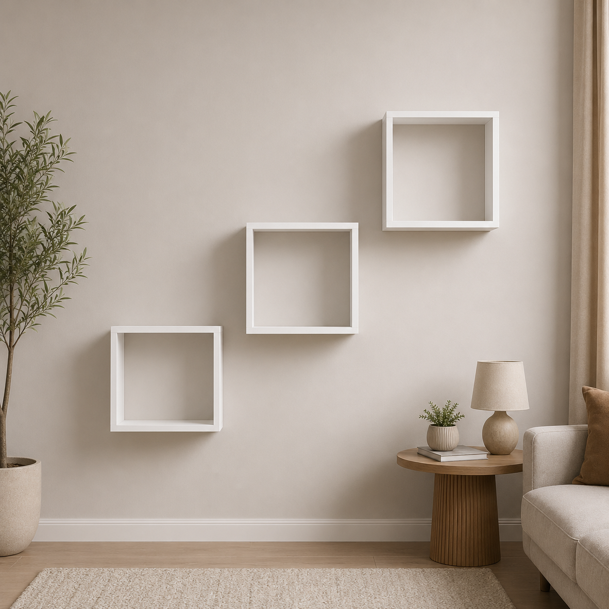 Wandregal Square Wall Shelf 3-Pieces Set, White