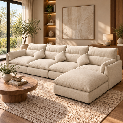 Modern Beige L-Shaped Sectional Sofa