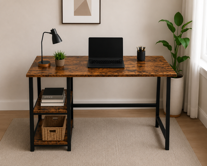 Modern Industrial Computer Desk with Storage Shelves