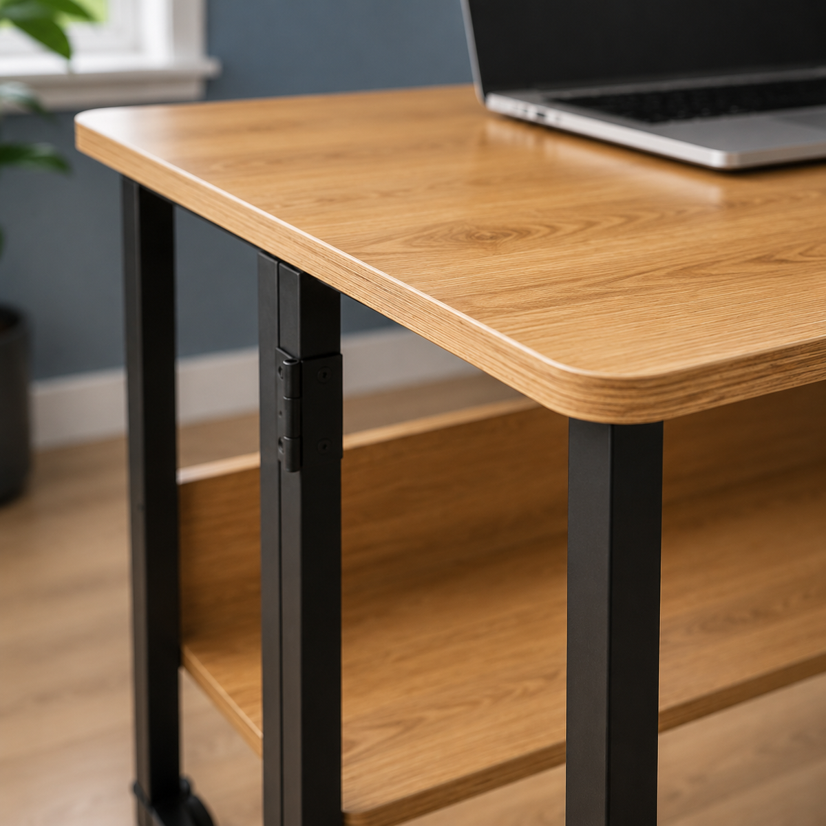 Modern Rolling Computer Desk with Lower Shelf