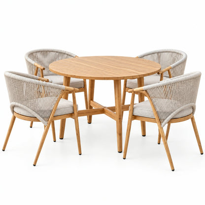 Modern Outdoor Round Dining Set with Woven Chairs for 4