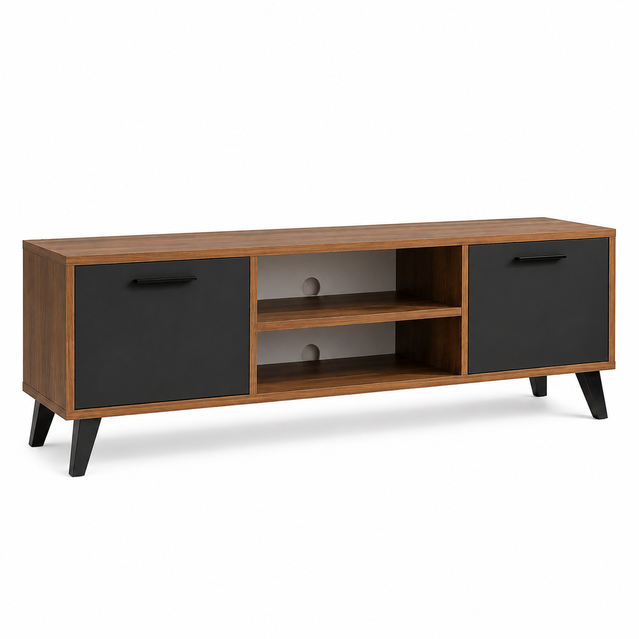 tv Stand with Media Shelf - Corner Book Shelf, Wooden Storage for Living Room