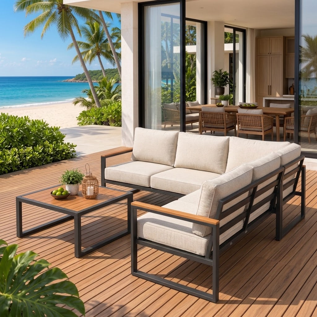 Modern Outdoor L-Shaped Patio Sofa Set with Coffee Table