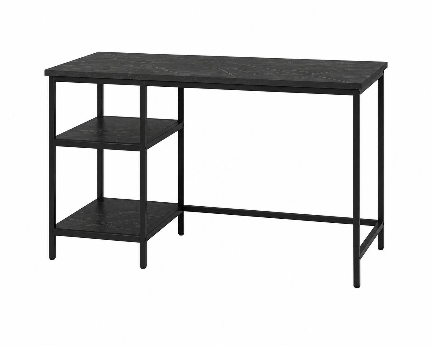 WOHOMO Computer Desk with Shelves Home Office Desk with Bookshelves Black Study Writing Table Modern Simple Style Workstation, Black Marble