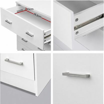 Artiss Chest of Drawers 6 Drawer White Tallboy, Dresser Clothes Storage Cabinet Organizer Lowboy Bedside Table Bedroom Furniture Home Living Room Hallway Entryway