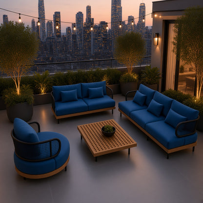 Modern Outdoor Patio Lounge Set with Sofa, Armchairs & Coffee Table