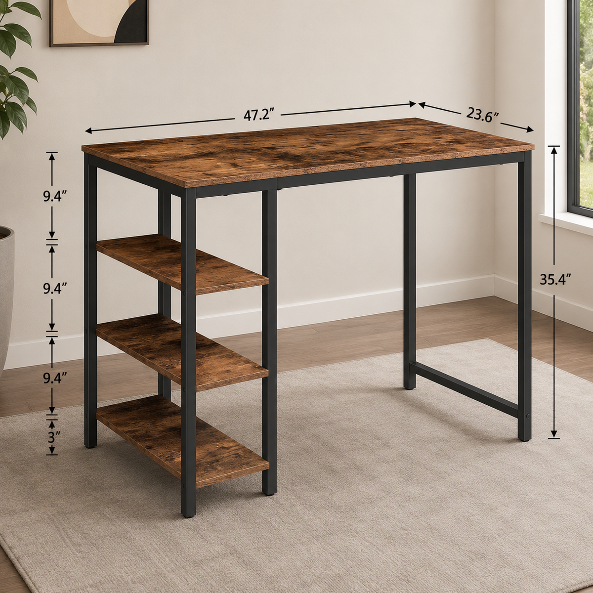 Modern Industrial Computer Desk with Side Shelving