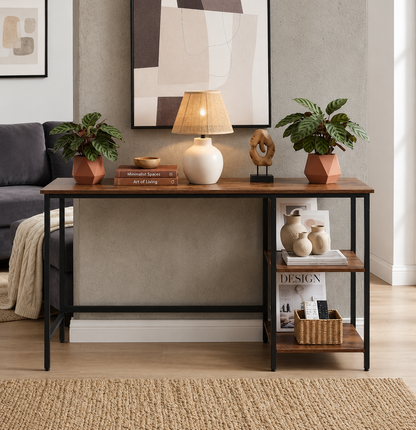Industrial Computer Desk with 2 Shelves, Reversible Storage Shelves for Home Office