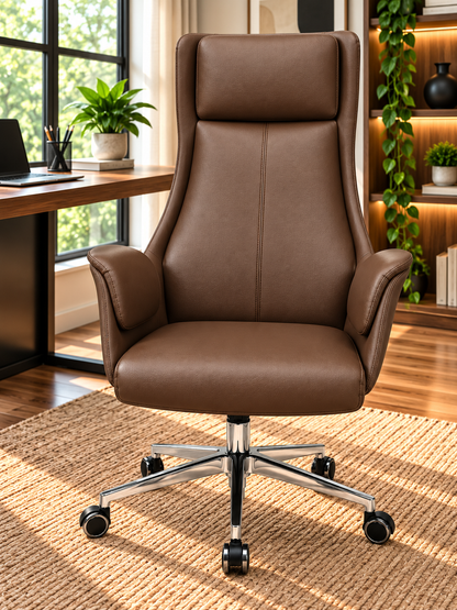 Contemporary High-Back Work Chair with Padded Headrest & Armrests
