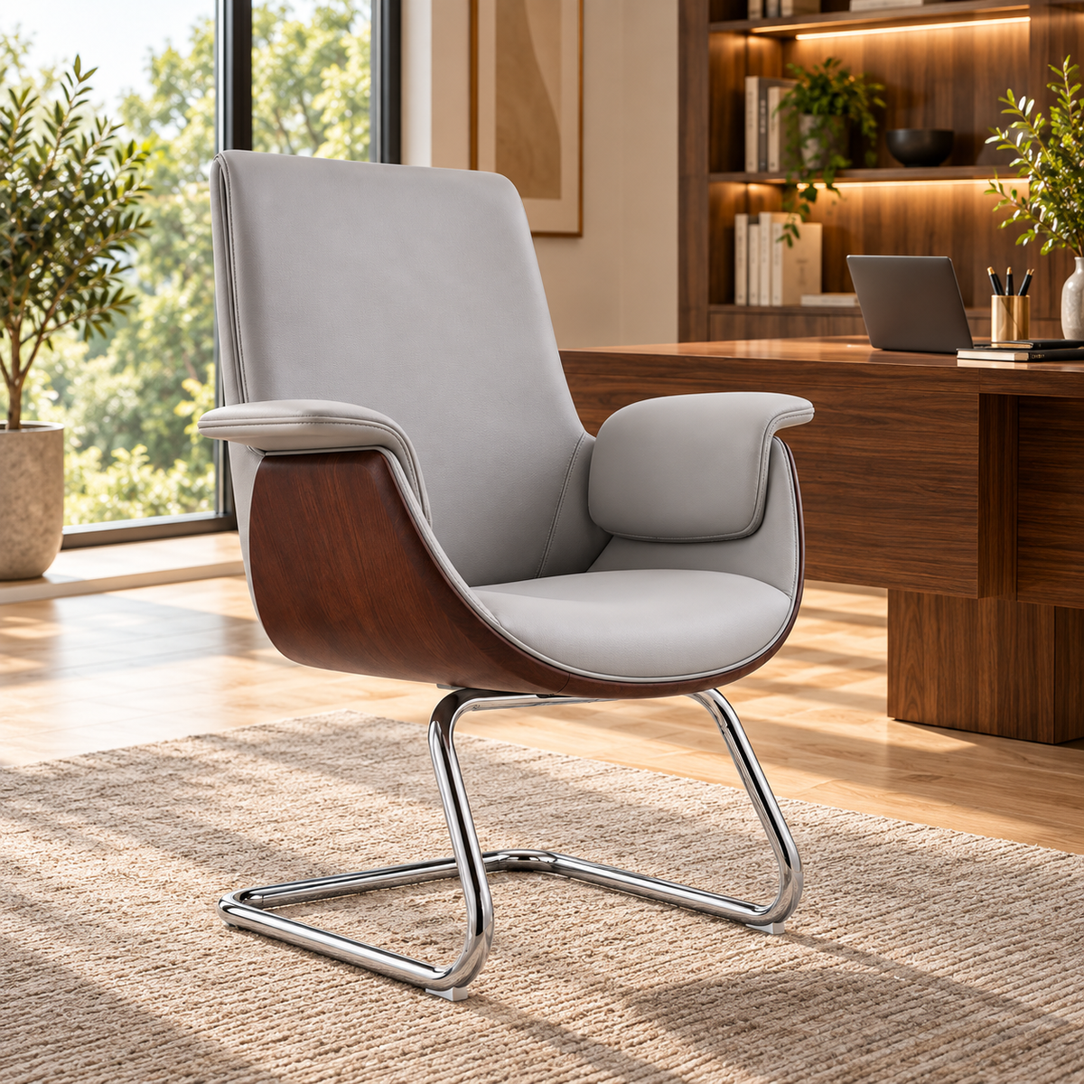 Modern High-Back Conference Chair with Padded Armrests