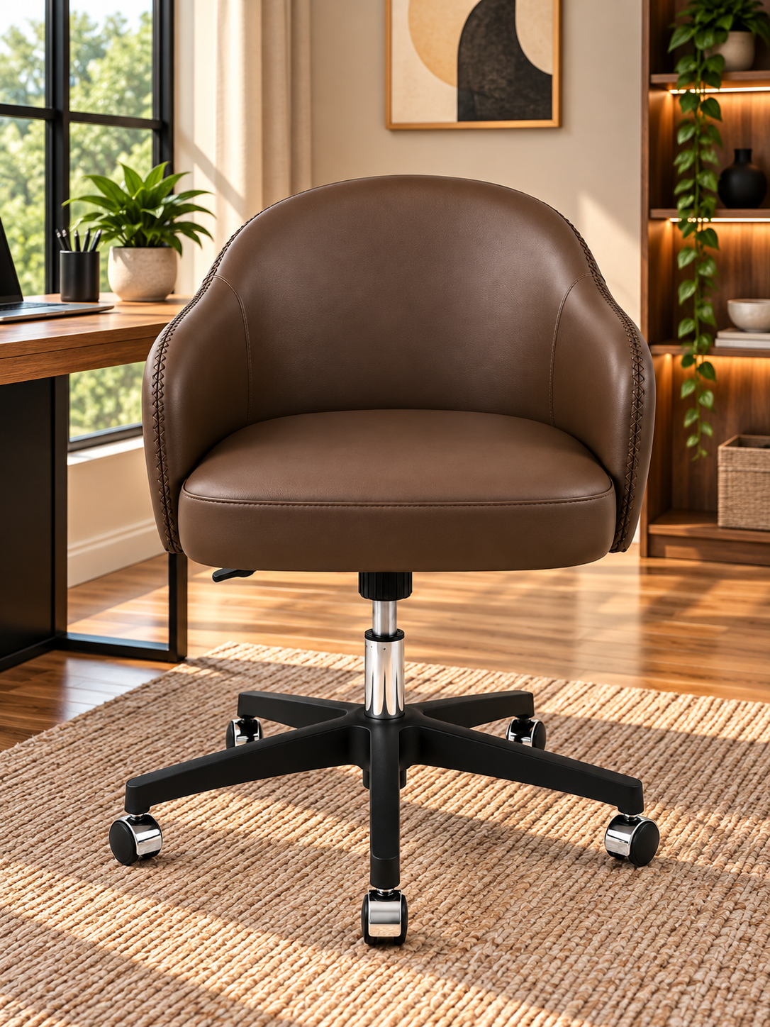 Contemporary Swivel Office Chair with Curved Backrest
