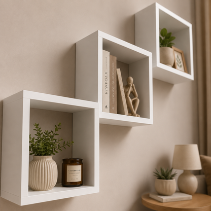 Wandregal Square Wall Shelf 3-Pieces Set, White
