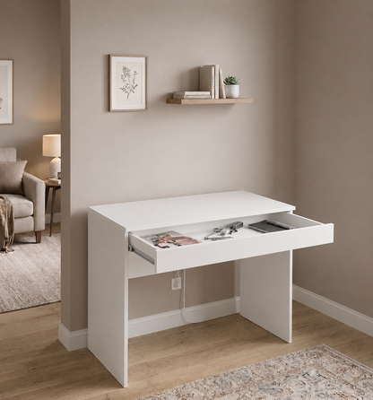 KOMTO White Desk with 1 Drawer - 100 x 53 x 76 cm Office Computer Desk for Small Work Space with Storage