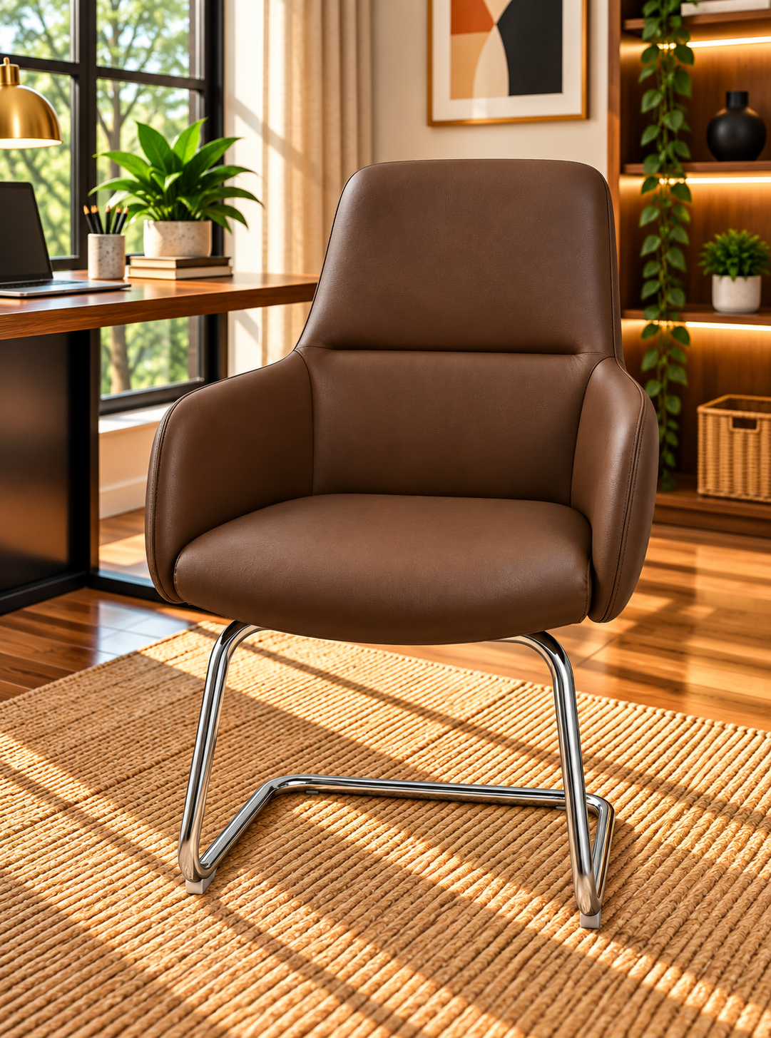 Modern Padded Visitor Chair with Curved Armrests