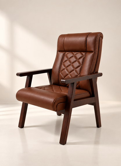 Modern Leather Armchair with Wooden Frame