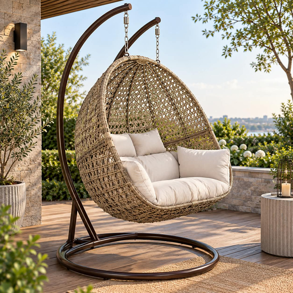 Modern Woven Hanging Egg Chair with Cushions