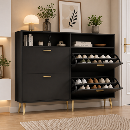 Shoe Storage Cabinet with 2 Flip Doors and Shelf
