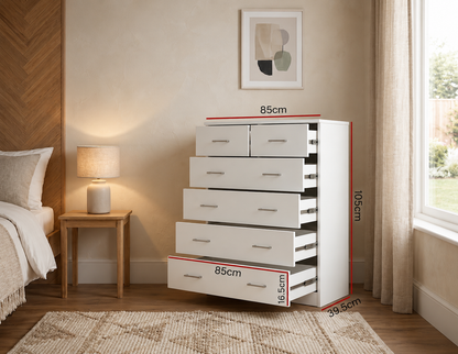 Artiss Chest of Drawers 6 Drawer White Tallboy, Dresser Clothes Storage Cabinet Organizer Lowboy Bedside Table Bedroom Furniture Home Living Room Hallway Entryway