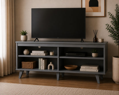 Modern TV Stand Cabinet for Living Room, Entertainment Center for TVs up to 55-Inch, Console Table, Media Unit with Cable Management and 4 open Storage Shelves - WHITE