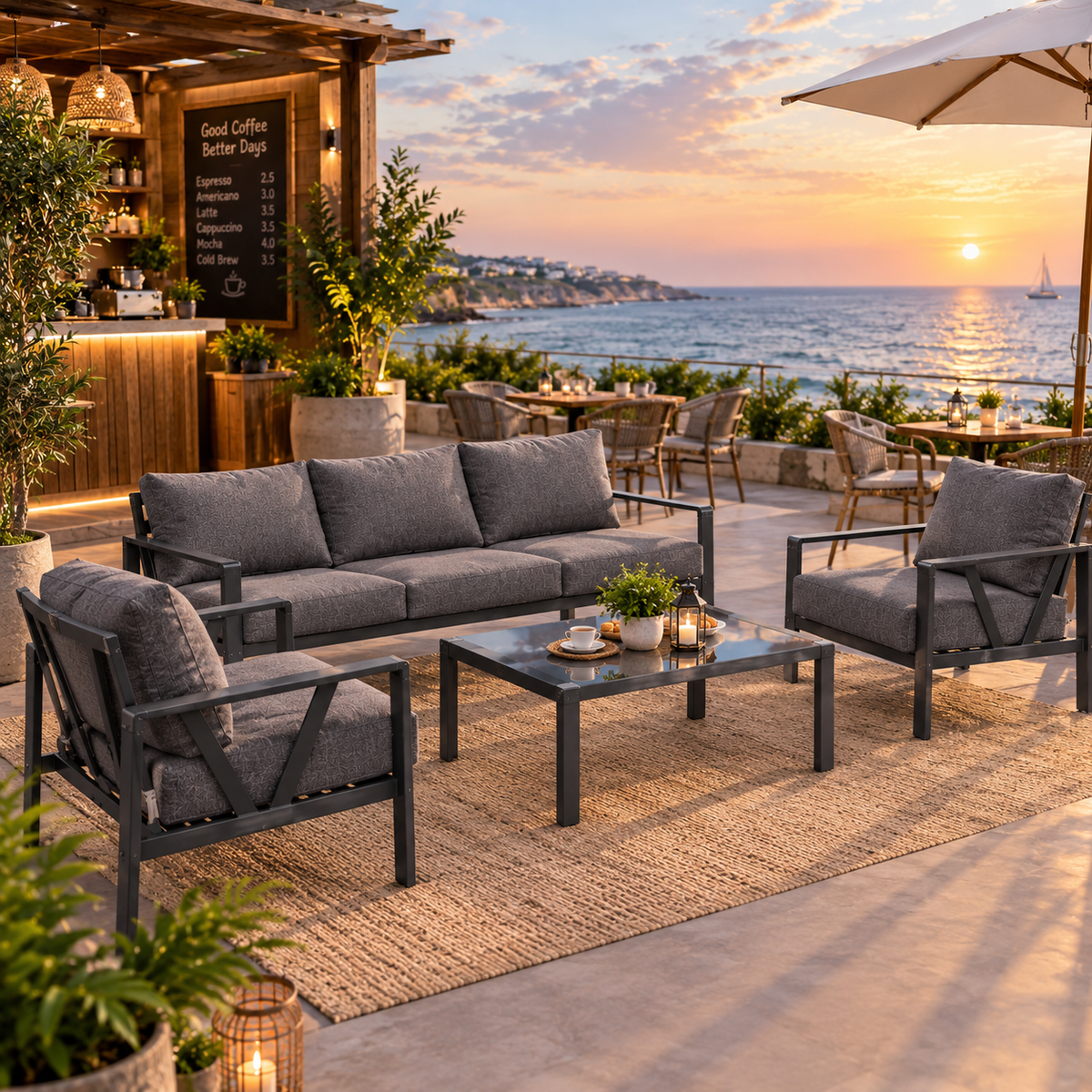 Modern Outdoor Patio Sofa Set with Coffee Table