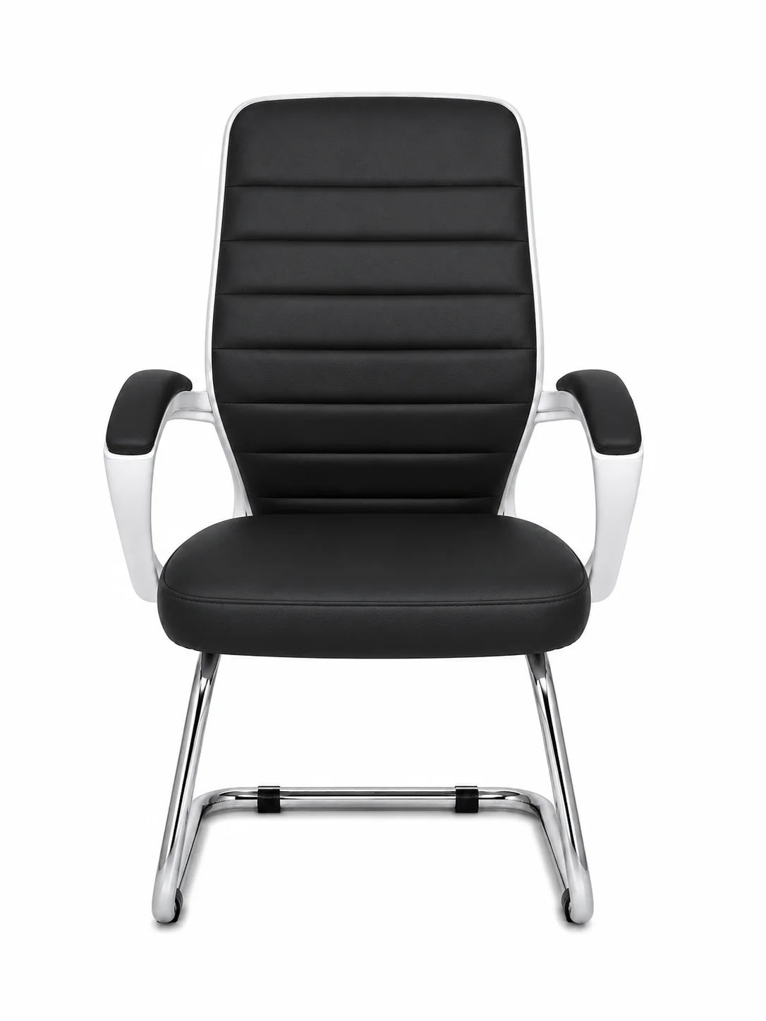 Modern Ergonomic Leather Office Chair with Fixed White Frame and Casters