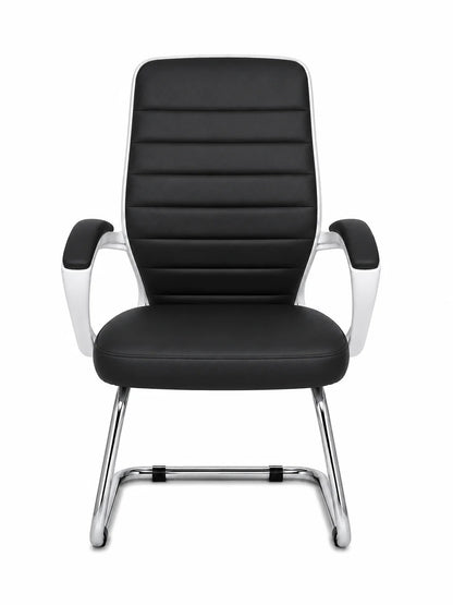 Modern Ergonomic Leather Office Chair with Fixed White Frame and Casters