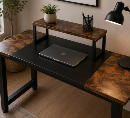 I Shaped Computer Desk with Removable Monitor Stand, 47in, Black Brown
