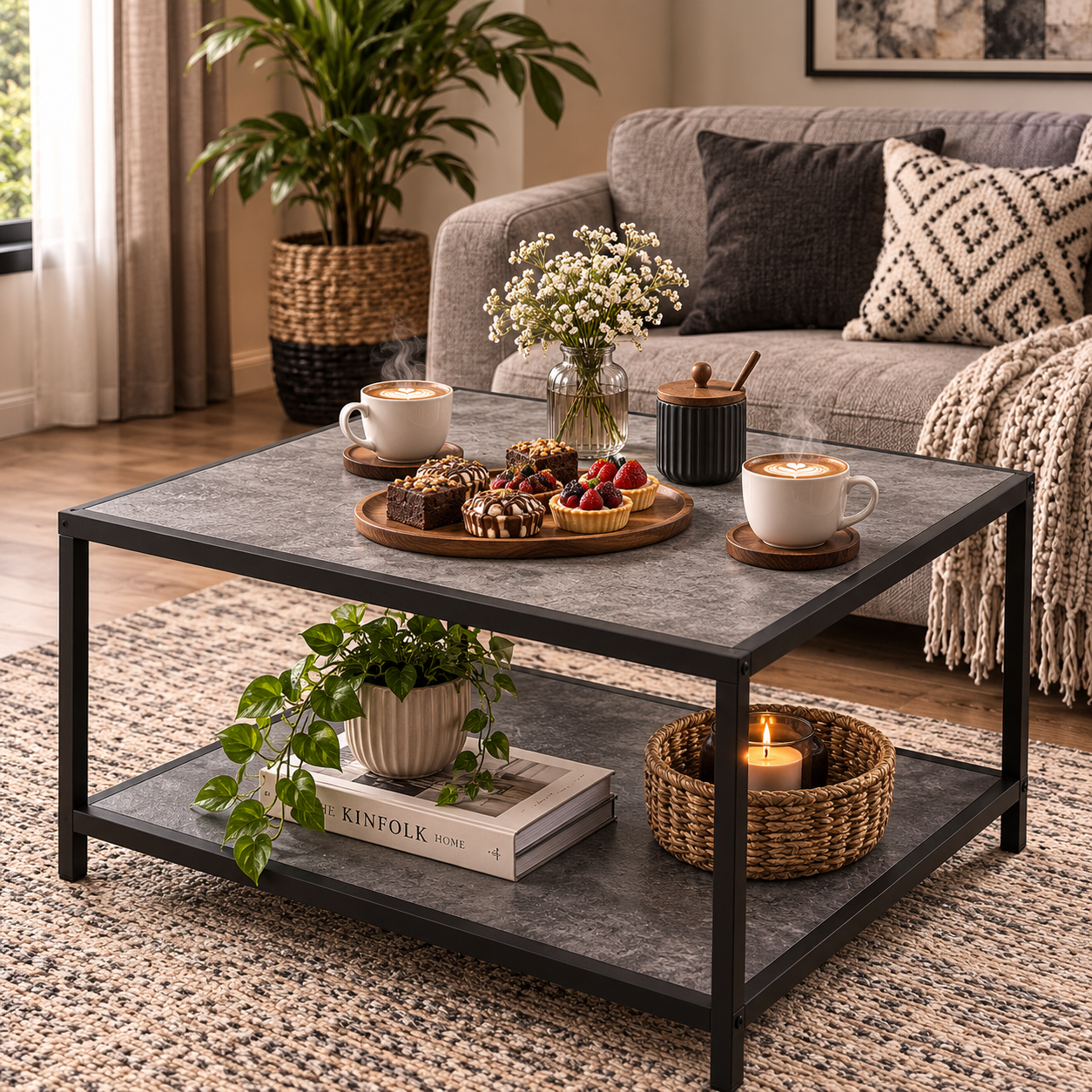 Coffee Table for Living Room, Square Modern Coffee Tables with Storage