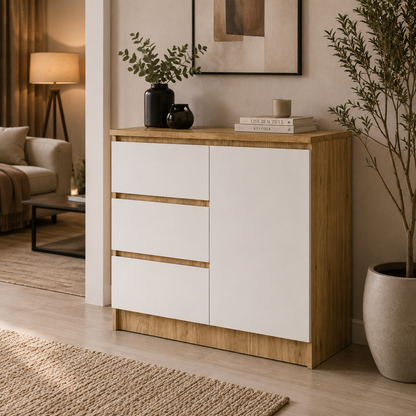 Modern 3-Drawer Storage Cabinet with Shelves