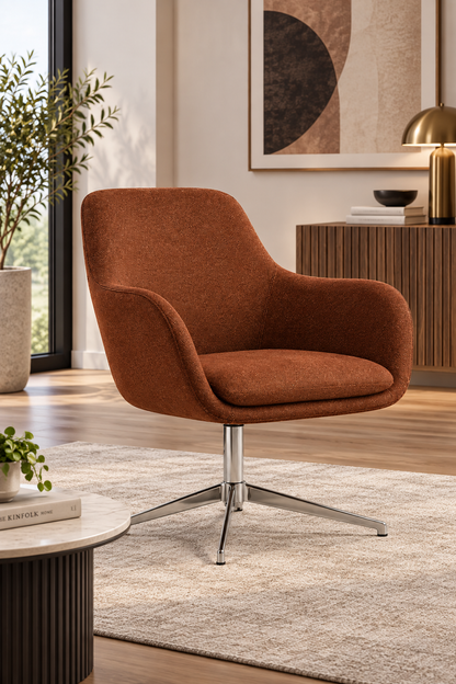 Modern Curved Accent Lounge Chair with Swivel Base