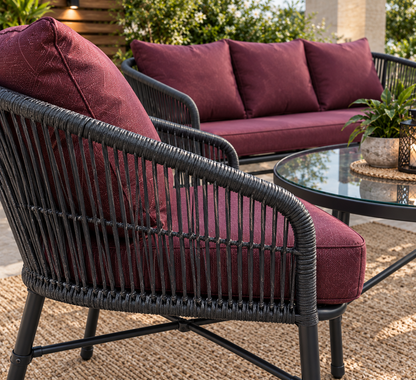 Modern Outdoor Wicker 3-Piece Lounge Set with Glass Coffee Table