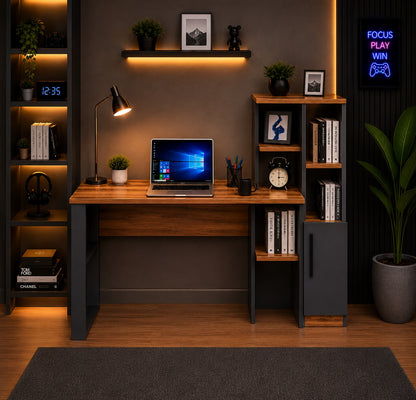 HOMIDEA Tody Office Computer Table with Shelves and Storage Space with Door Modern Design for Home Office or Children's Room (Antrachite/Briarsmoke)
