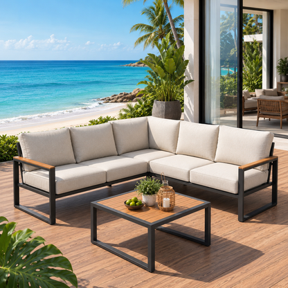 Modern Outdoor L-Shaped Patio Sofa Set with Coffee Table