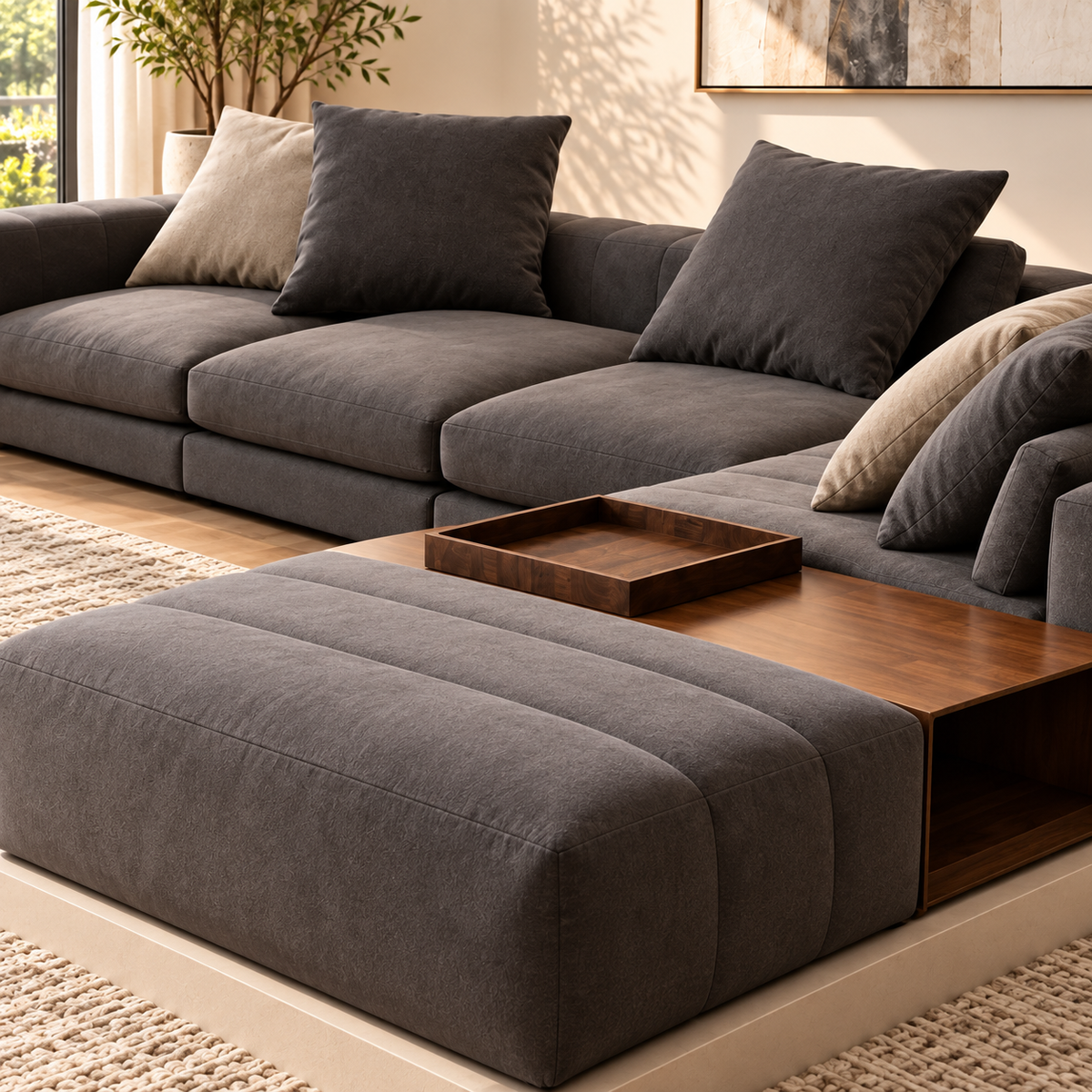 Modern Gray L-Shaped Sectional Sofa