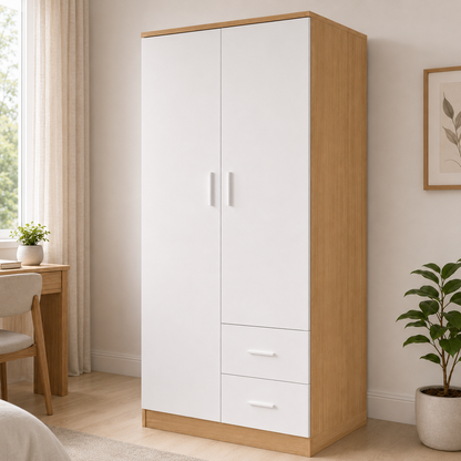 Drawer Wardrobe with Shelf and Hanging Rail Wooden Clothes Storage