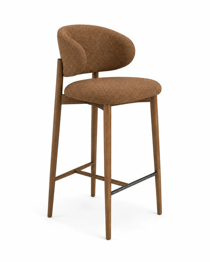 Modern Upholstered Bar Stool with Curved Backrest